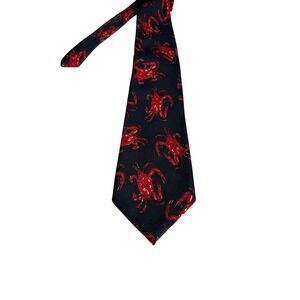 Renaissance Necktie Mens OS Navy Blue Excellent 90s Vintage Crab‎ Nautical Silk